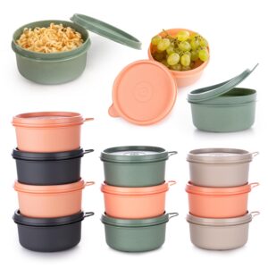 eynel set of 12 small round 9 oz deli containers with lids, airtight leakproof reusable food storage, plastic to go bento box, mini lunch box, snack storage bowl, for kitchen, picnic (12)