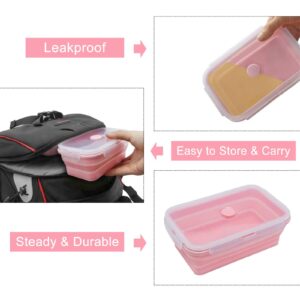 Yagote 4 Pcs Silicone Collapsible Food Storage Containers with Lids Silicone Lunch Box Bento Box BPA free for Kitchen Pantry Organization Microwave Freezer (4pcs-Pink)