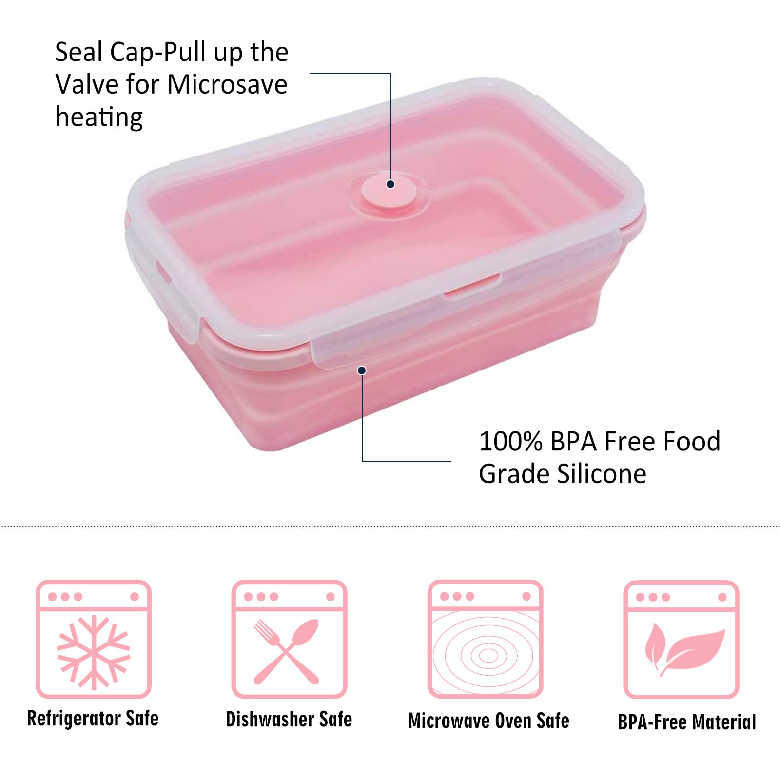 Yagote 4 Pcs Silicone Collapsible Food Storage Containers with Lids Silicone Lunch Box Bento Box BPA free for Kitchen Pantry Organization Microwave Freezer (4pcs-Pink)
