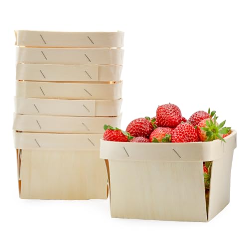 Cornucopia Quart Wooden Berry Baskets (8-Pack); 5.75-Inch Square Vented Wood Boxes for Fruit Picking, Easter or Arts & Crafts