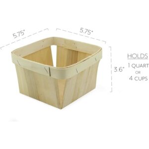 Cornucopia Quart Wooden Berry Baskets (8-Pack); 5.75-Inch Square Vented Wood Boxes for Fruit Picking, Easter or Arts & Crafts