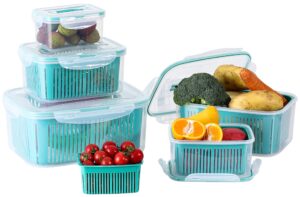 pengke fruit storage containers for fridge 5 pack plastic fresh produce saver refrigerator organizer with lids and drain colanders for salad berry vegetables meat storage