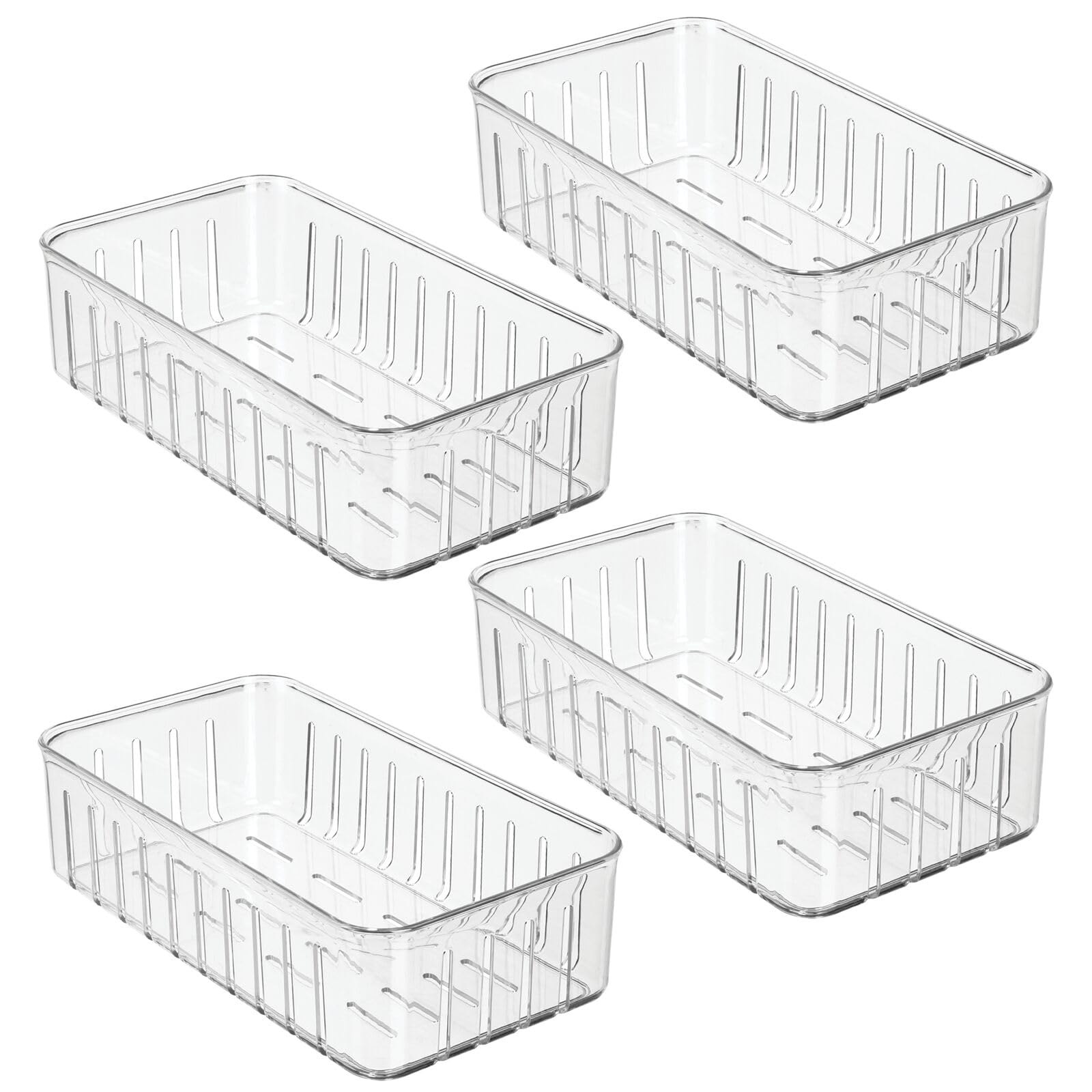 mDesign Plastic Kitchen Refrigerator Produce Storage Organizer Bin with Open Vents for Air Circulation - Food Container for Fruit, Vegetables, Lettuce, Cheese, Fresh Herbs, Snacks - S, 4 Pack - Clear