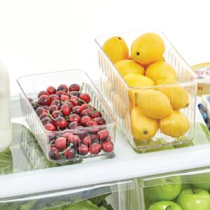 mDesign Plastic Kitchen Refrigerator Produce Storage Organizer Bin with Open Vents for Air Circulation - Food Container for Fruit, Vegetables, Lettuce, Cheese, Fresh Herbs, Snacks - S, 4 Pack - Clear