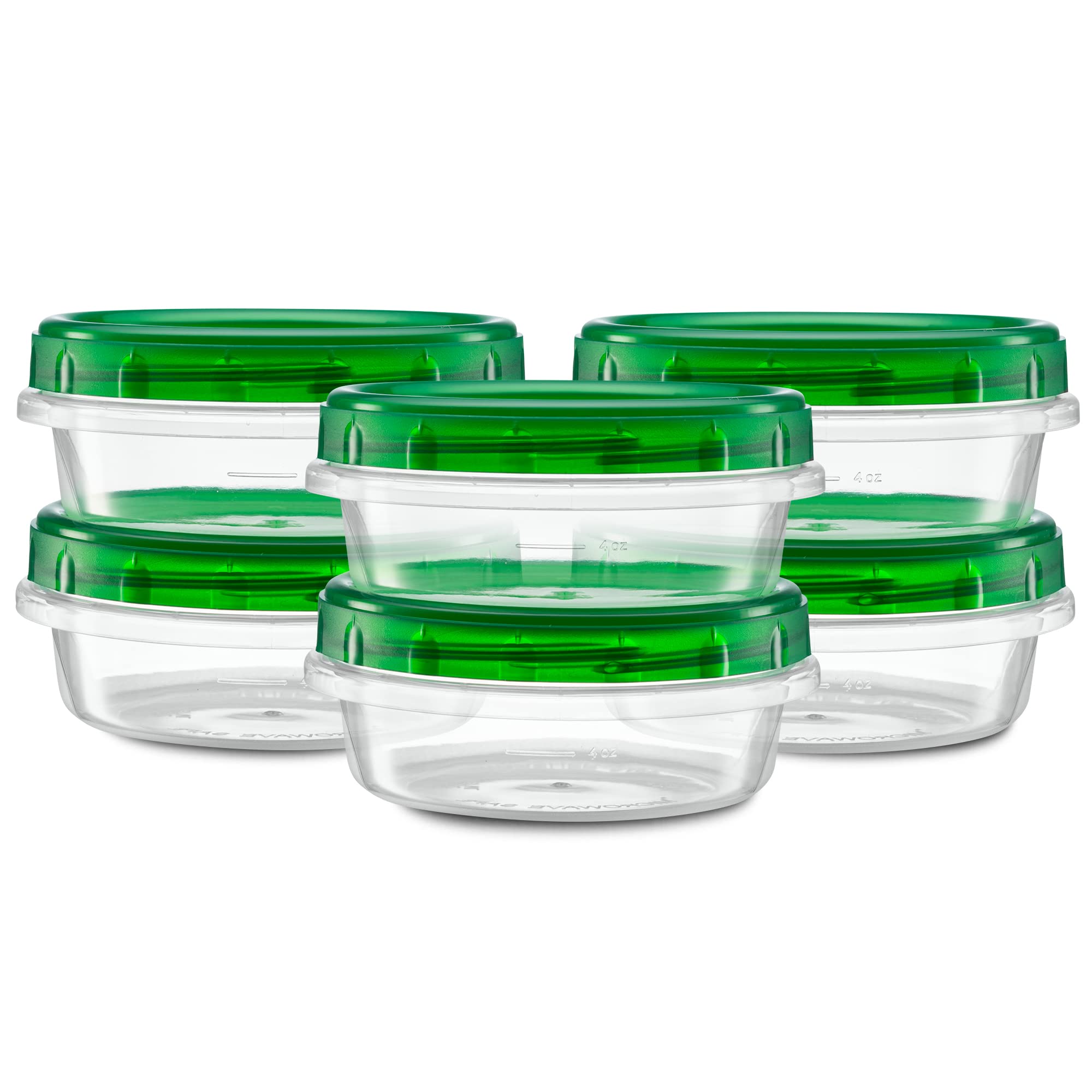 Elegant Disposables (8 Ounce 10 Pack) Twist cap Containers Clear Bottom With Green Top Screw on Lids Twist Top Food Storage Freezer Containers