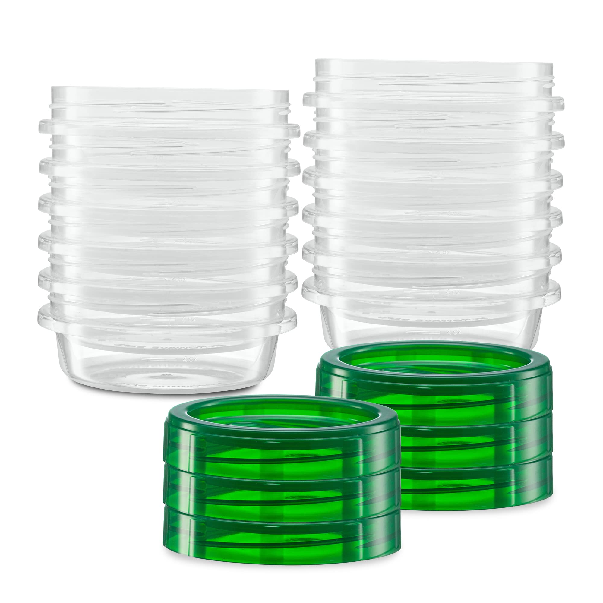 Elegant Disposables (8 Ounce 10 Pack) Twist cap Containers Clear Bottom With Green Top Screw on Lids Twist Top Food Storage Freezer Containers