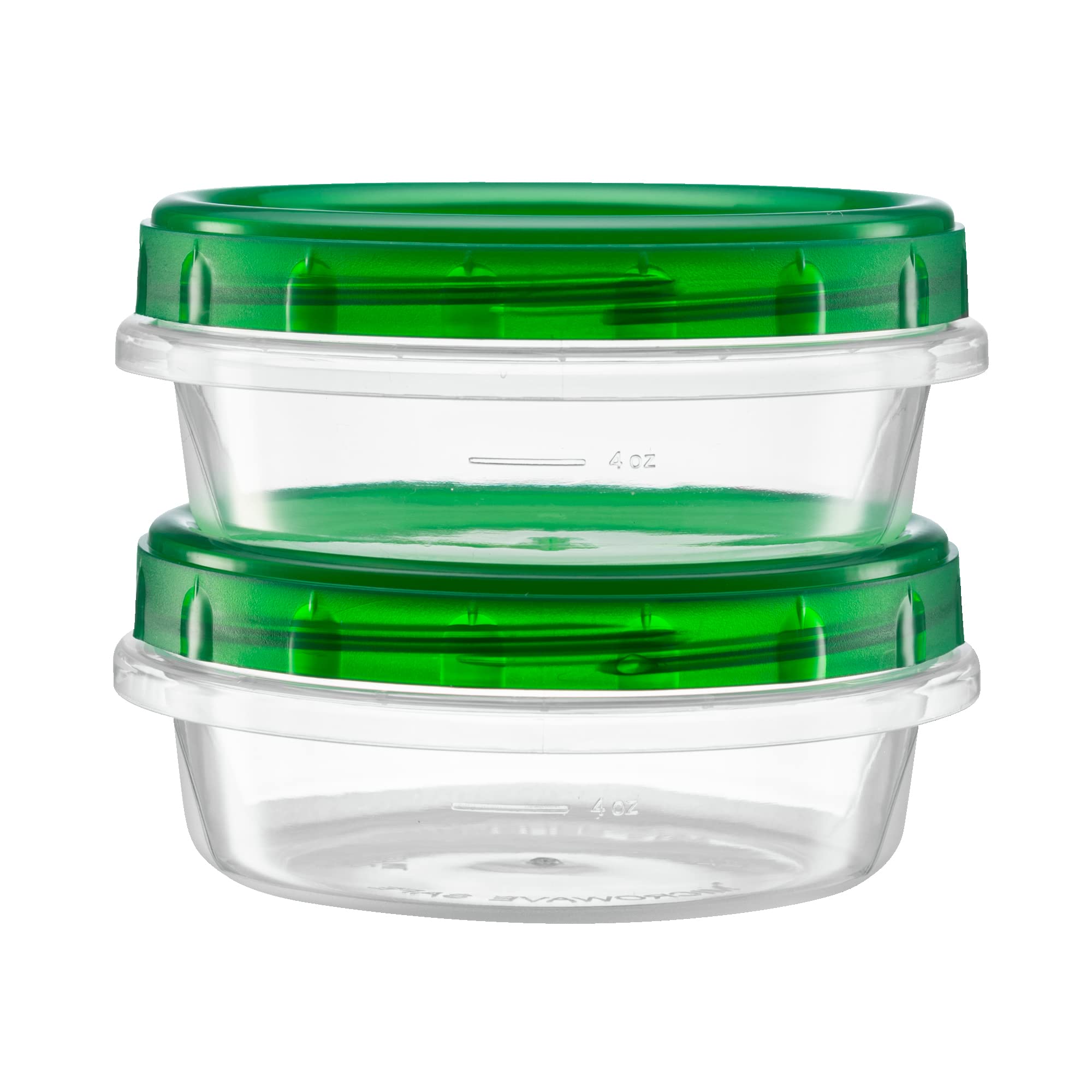 Elegant Disposables (8 Ounce 10 Pack) Twist cap Containers Clear Bottom With Green Top Screw on Lids Twist Top Food Storage Freezer Containers