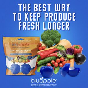 Bluapple Classic Produce Saver 15-Month Bundle, Vegetable & Fruit Fresh Produce Protector, Ethylene Gas Absorber, Food Freshness Extender, Fresh Fruit Preserver, Vegetable Saver, USA-Made BPA-Free