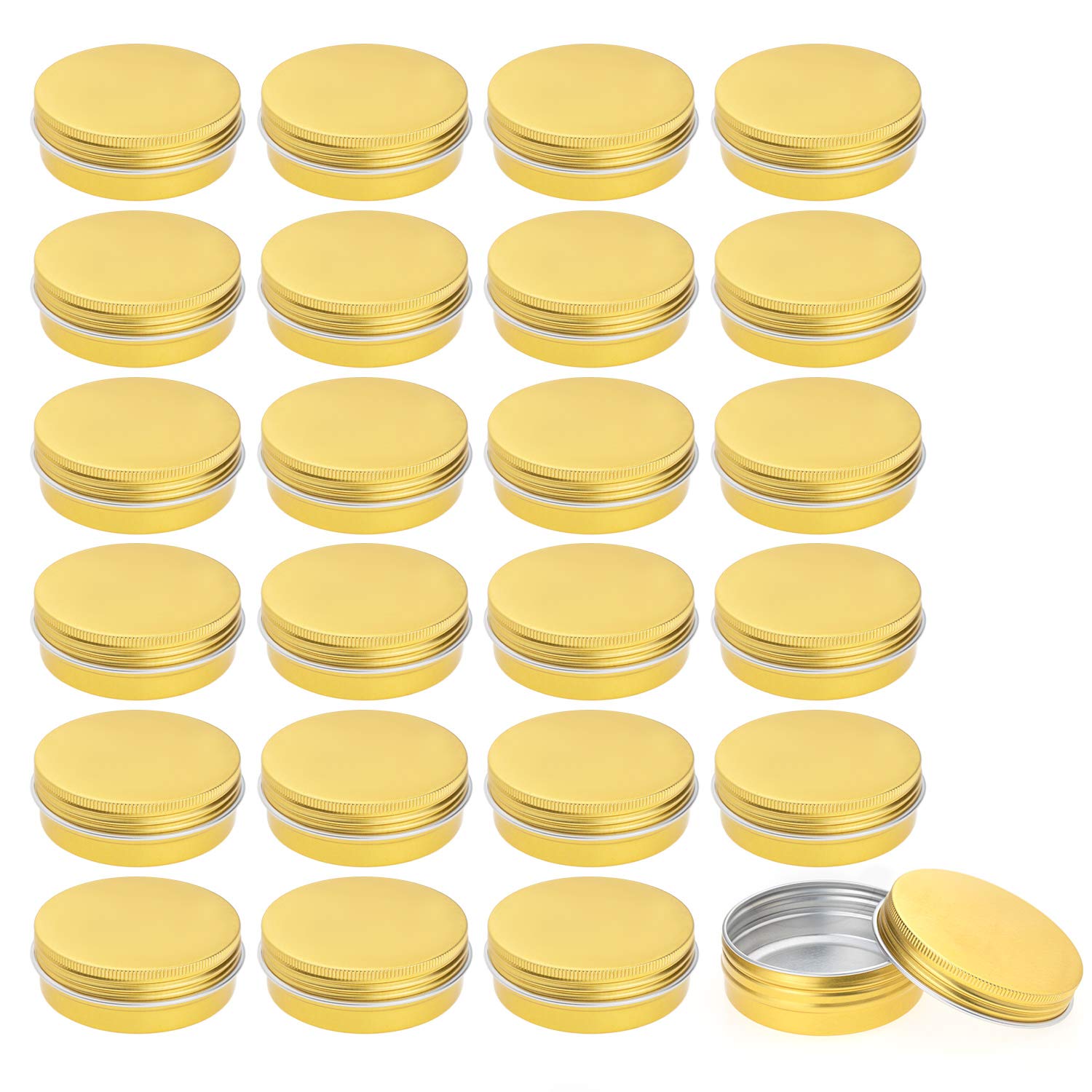 Foraineam 24 Pieces 4 oz Screw Lid Round Tins Aluminum Empty Tins Golden Metal Storage Tin Jars Spice Containers Travel Tin Cans