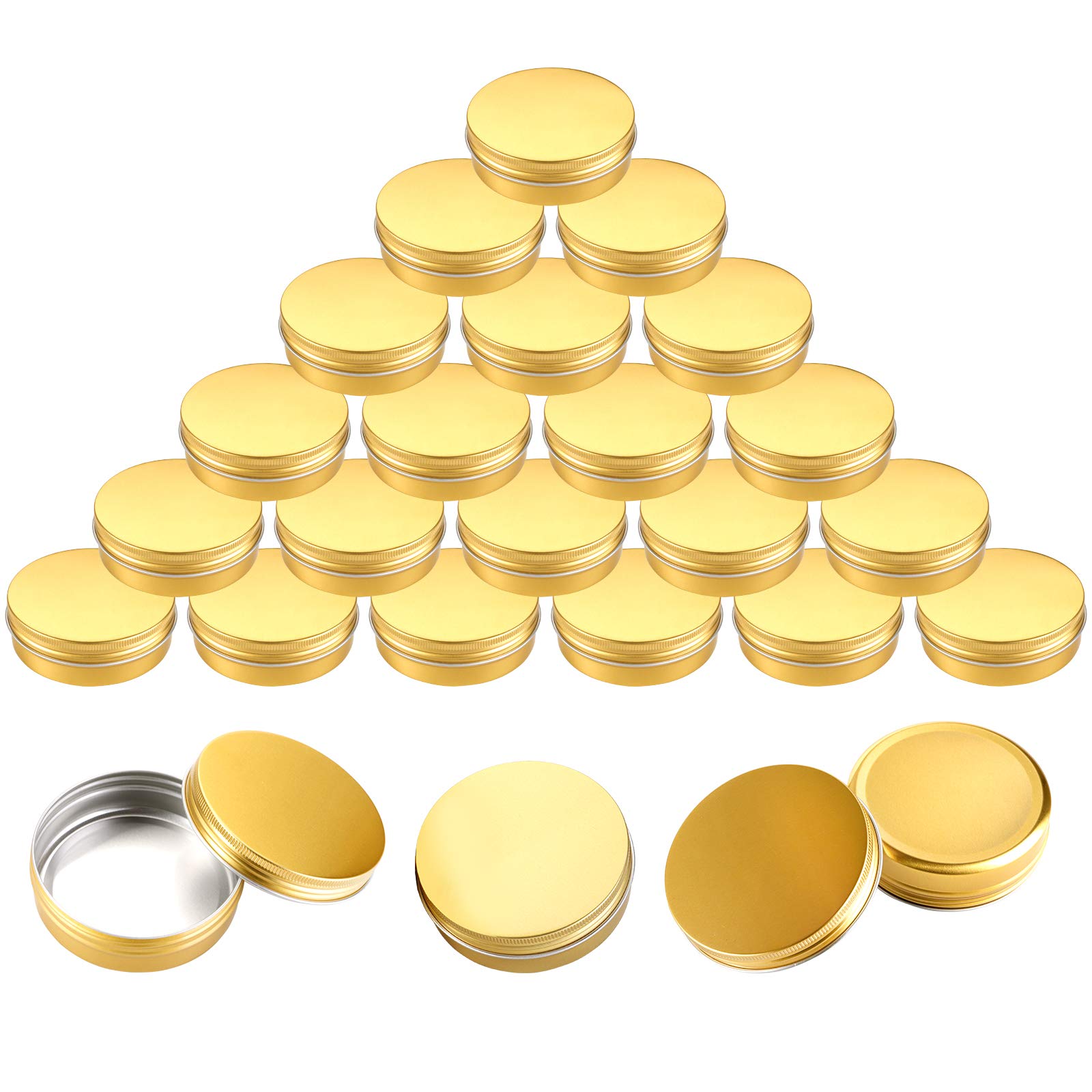 Foraineam 24 Pieces 4 oz Screw Lid Round Tins Aluminum Empty Tins Golden Metal Storage Tin Jars Spice Containers Travel Tin Cans