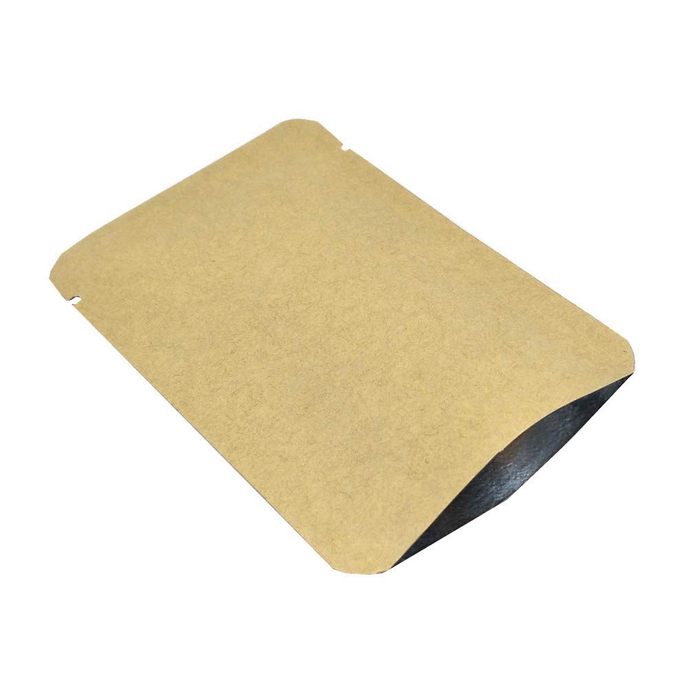 FERENLI 100 Pieces Kraft Paper Open Top Vacuum Sealable Bags Mylar Foil Heat Seal Pouches for Sample Food Storage Packaging with Tear Notches 2.3x3.5 inch