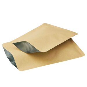 FERENLI 100 Pieces Kraft Paper Open Top Vacuum Sealable Bags Mylar Foil Heat Seal Pouches for Sample Food Storage Packaging with Tear Notches 2.3x3.5 inch