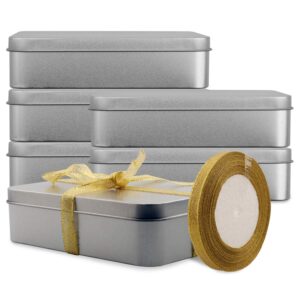 empty metal tins box with lid,6 pack stainless steel tins cans storage container for treats, gifts, candle, favors and crafts, silver (7 x 4.3 x 1.57 inches)