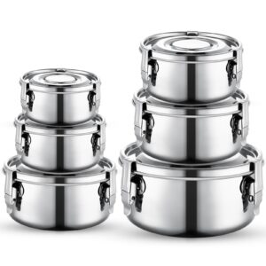 6 pieces stainless steel food storage containers snack lunchbox metal containers with lid for kids flour sugar canisters smell proof stackable leakproof for camping trip picnic soup salad leftover