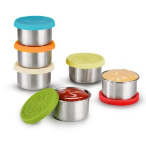 rossetto fr 18/10 stainless steel salad dressing containers, 6x1.7 oz smal sauce containers with lids, reusable condiment containers for lunch box, dressing to go containers, leakproof