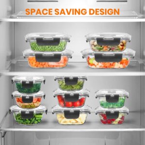 NutriChef 24-Piece Glass Food Storage Containers - Stackable Superior Glass Meal-prep Containers w/Newly Innovated Hinged BPA-Free 100% Leakproof Locking Lids - Freezer-to-Oven-Safe NCGLGY.5 (Gray)