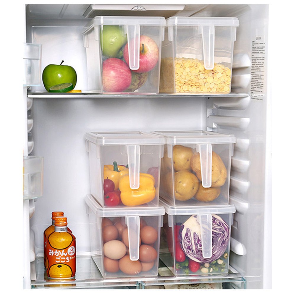 Eanpet Large Fridge Organizer Food Storage Containers Stackable Refrigerator Organizer Bins with Lids Clear Plastic Organizer Square Produce Saver for Fruits,Vegetable,Meat(Set of 4 Pack)
