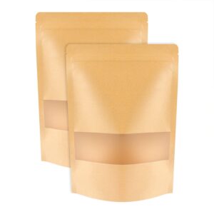 100 pcs kraft stand up pouches - 5.5 x 7.9 inch resealable zip lock food storage bags with matte window for packaging