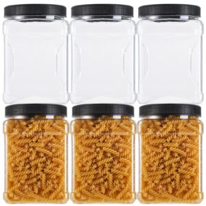 lawei square plastic jars with lids - clear empty storage containers for food storage, plastic food jars with easy grip handles for dry goods cookies rice and more (6 pack 60 oz)
