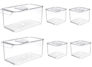 sanno produce saver containers for refrigerator, containers produce saver produce - stackable refrigerator kitchen organizer keeper bin, with removable drain tray,set of 6