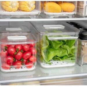 SANNO Produce Saver Containers for Refrigerator, Containers Produce Saver Produce - Stackable Refrigerator Kitchen Organizer Keeper Bin, with Removable Drain Tray,set of 6