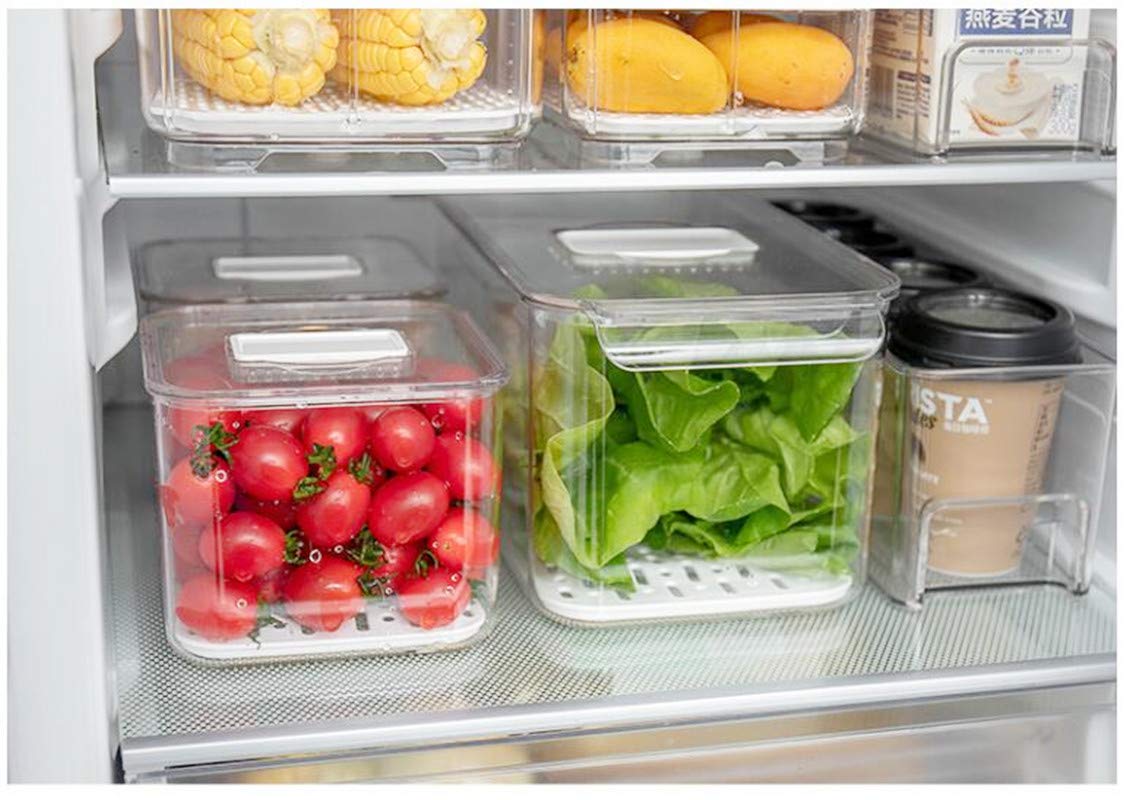 SANNO Produce Saver Containers for Refrigerator, Containers Produce Saver Produce - Stackable Refrigerator Kitchen Organizer Keeper Bin, with Removable Drain Tray,set of 6