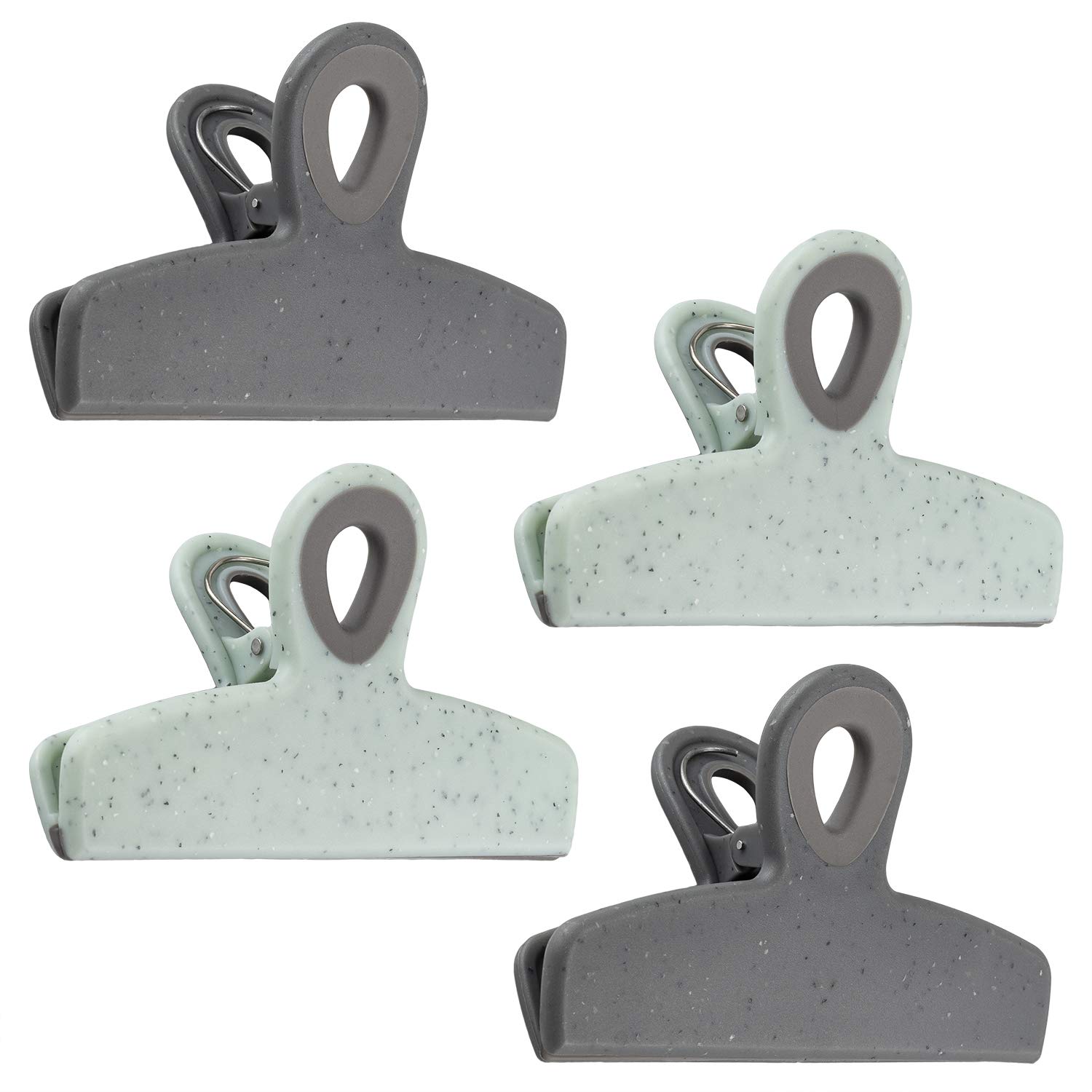 Cook with Color Bag Clips, 4 Large Heavy Duty Chip Clips for Food Storage with Air Tight Seal Grip for Snack Bags and Food Bags, Jumbo Food Clips (Speckled Gray & Teal)