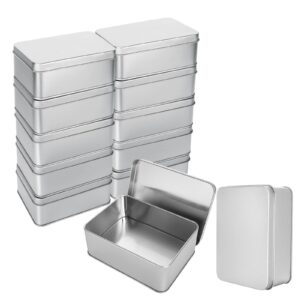 rhblme 12 pack silver metal rectangular tin box lids, 4.9" x 3.6" x 1.8" large containers cookie tins with lids, holder for keeping car keys, cookie, pencil case, and more