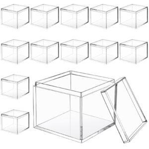 12 Pieces Clear Acrylic Plastic Square Cube Small Acrylic Box Acrylic Storage Containers with Lid Stackable Cube Containers Acrylic Container with Lid for Candy Jewelry Display (2.2 x 2.2 x 1.8 inch)