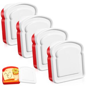 4 pcs sandwich containers sandwich box for lunch toast shape food storage reusable plastic sandwich holder red white kids or adult lunch box for bread snack meal food storage, 14 oz