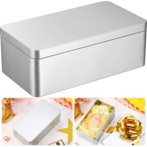 hotop silver rectangular empty tin box containers, gift, jewelery and storage tin kit, home organizer (7 x 3.8 x 2.5 inch)