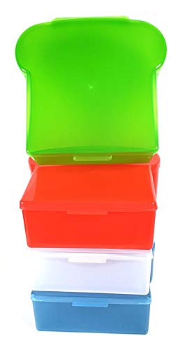 Regent Food Storage Sandwich Containers, Set of 4. - 2.5 cups 20 oz 560 ml - Red, Blue, White, and Green. Great for Meal Prep and Lunch Boxes - BPA Free, Reusable.