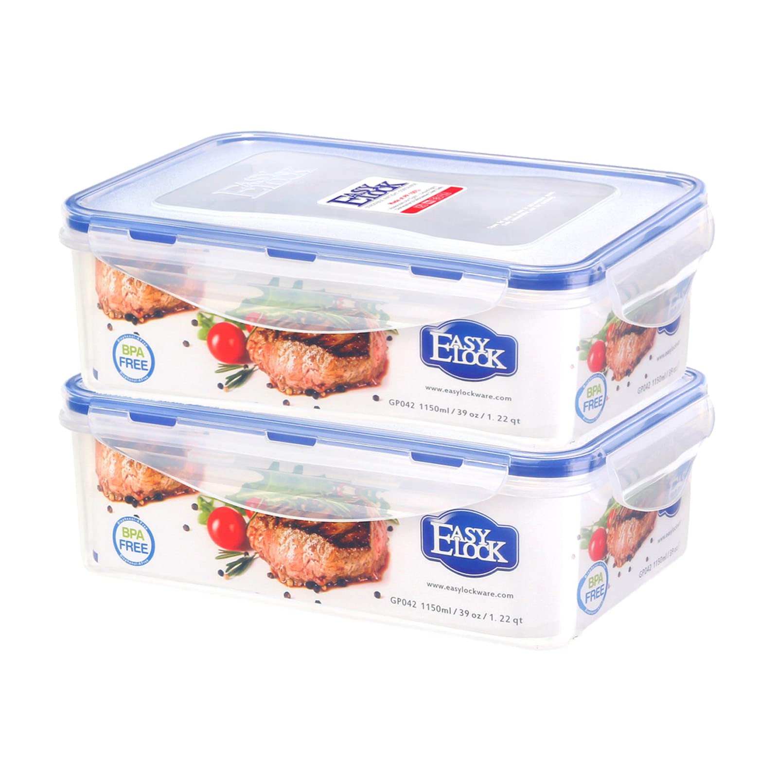 KIGI [2 PACK] 38.9 OZ Food Storage Containers with Lids Rectangular Leak-Proof Bento Box Airtight Meal Prep Containers,BPA FREE,Microwave Safe