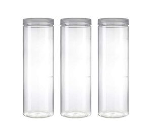 silicook clear plastic jar, set of 3-40oz, round shaped, transparent, food storage container, kitchen & household organization for dry goods, noodles, spices and more