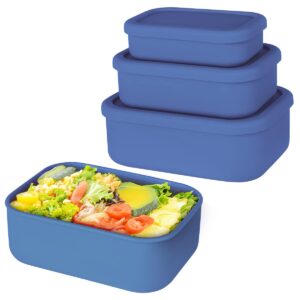 keweis silicone food storage containers, set of 3 silicone bento lunch box containers with lids, hard-shell silicone, airtight, microwave, dishwasher and freezer safe (10oz, 23.6oz, 44oz)