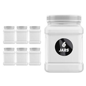 plastic jars 32 ounce square pinch handle (6 pack) clear pet plastic containers with white ribbed lids