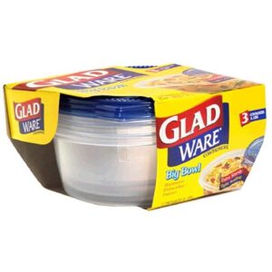 gladware big bowl containers with lids, round size, 6 cups 3 containers