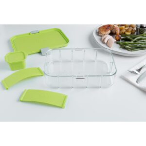 PackIt Flex Bento Food Storage Container, Lime Punch, Shatterproof Crystal Clear Base, with Leak-resistant Lid, Flexible Dividers, Microwavable, Dishwasher Safe, Perfect for Customizing Lunch