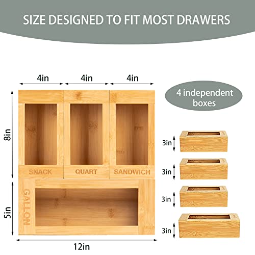 PJHOME Food Storage Bag Organizer Holders Bamboo Kitchen Cabinet Drawer Organization Compatible with Gallon, Quart, Sandwich & Snack Variety Size Bags