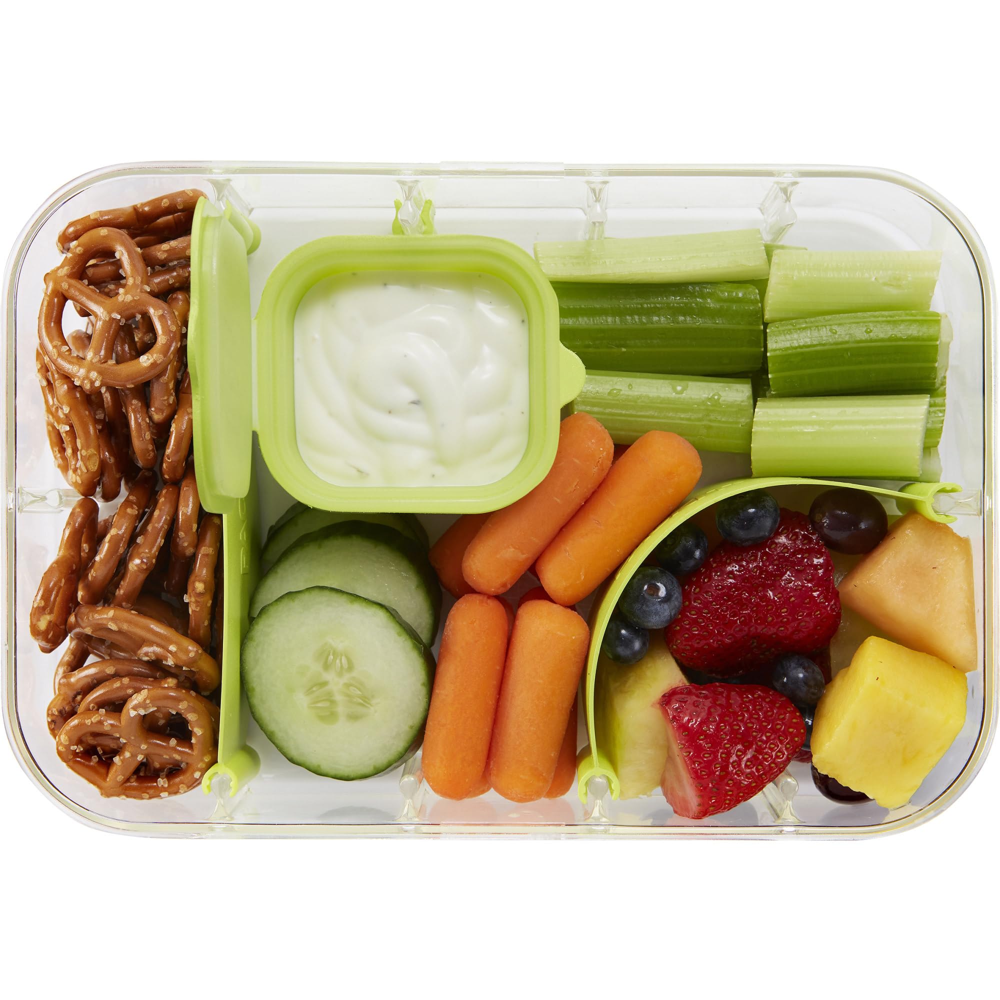 PackIt Flex Bento Food Storage Container, Lime Punch, Shatterproof Crystal Clear Base, with Leak-resistant Lid, Flexible Dividers, Microwavable, Dishwasher Safe, Perfect for Customizing Lunch