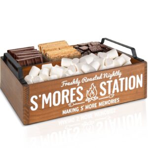 COZYYROME S'Mores Station, Farmhouse S'mores Bar Holder with Handles, Smores Caddy, Smores Accessories Organizer, Smores Supplies Container Box, Smores Maker Box for Smores Kit, Smores Tray(Brown)