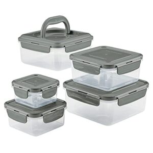 rachael ray leak-proof nestable container food storage bin set, 10-piece square, gray lid