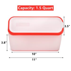 Peohud 3 Pack Ice Cream Containers, 1.5 Quarts Homemade Ice Cream Tubs with Lids, Freezer Storage Container for Sorbet, Frozen Yogurt and Gelato, Non-Slip Base, Dishwasher Safe