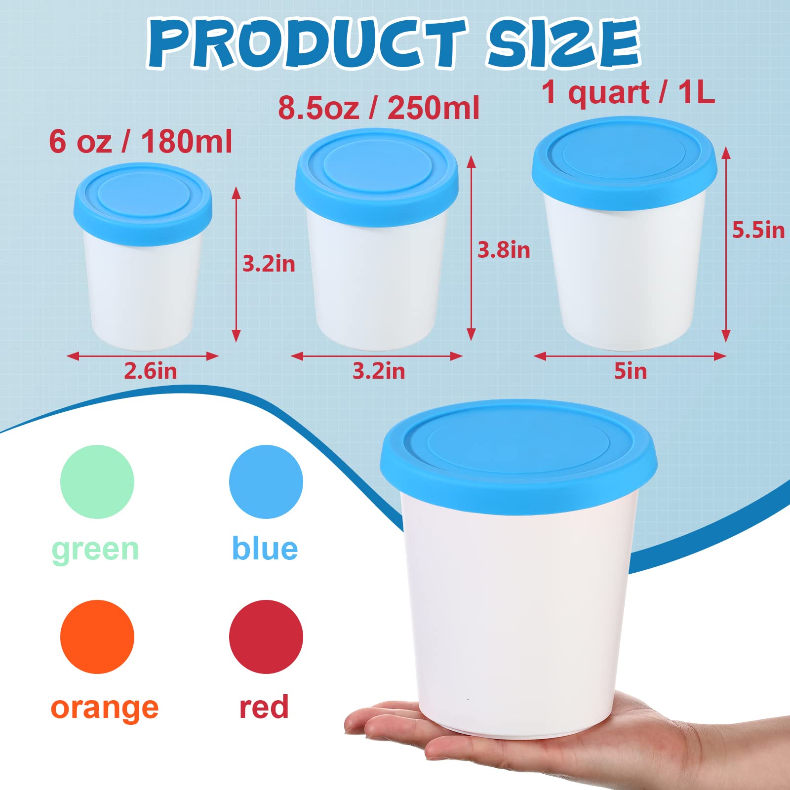 12 Pieces Ice Cream Containers Reusable Homemade Ice Cream Storage Containers with Silicone Lids 1 Quart 8.5 oz 6 oz Plastic Ice Cream Tub Assorted Freezer Storage Tubs for Yogurt Sorbet Gelato