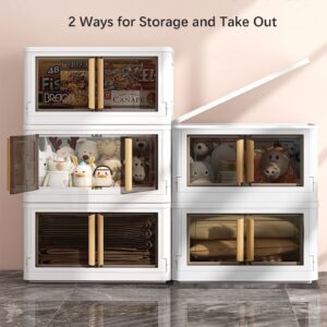 Storage Bins with Lids-23Gal Plastic Storage Bins, 4 Packs Collapsible Storage Bins with Wheels, Closet Organizers and Storage with Doors, Stackable Storage Bins for Home, Office