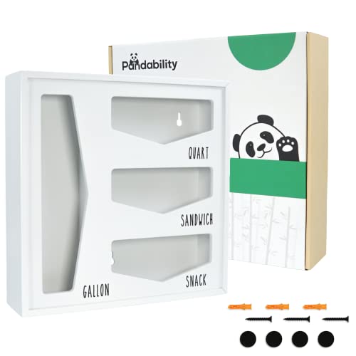 Pandability Premium Storage Bag Organizer for Drawer – Kitchen Organization – Food Storage Container - Compatible with Ziplock Bags, Snack Bags & Gallon Bags – Bamboo w/ Farmhouse Font - White