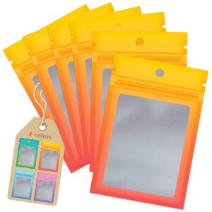 funfery 100 pieces resealable smell proof bags for food storage,clear cute mylar bags for small business foil ziplock packaging bags for sample jewelry eyelash gloss(yellow orange,2.7×3.9in)
