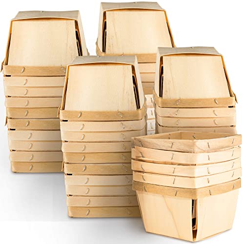 Top Home Store One Pint Wooden Gift Baskets (25 Pack); for Picking Fruit or Arts, Crafts and Decor; 4"x4"x2.5" Square Vented Wood Boxes