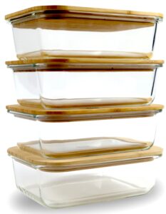 de glass food storage containers with bamboo lids (4 pack, 36 ounce) eco friendly meal prep containers reusable – airtight, plastic free, bpa free