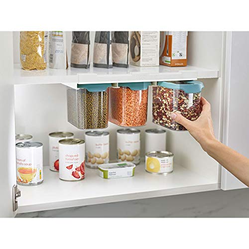 Joseph Joseph CupboardStore Airtight Easy Pour Food Container 3M Tape Undershelf Storage Hanger, 3-Piece Set - Large, Opal